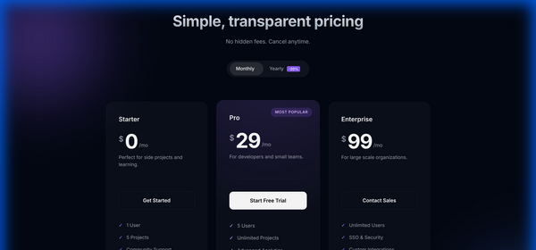 Modern Minimal Pricing Table